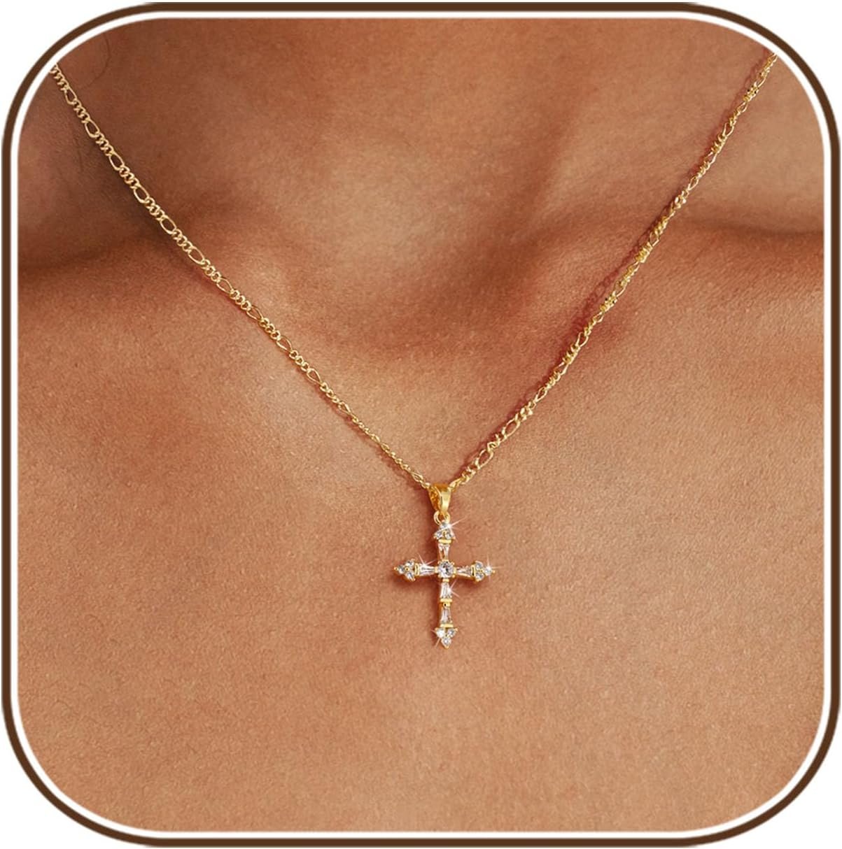 Cross Necklace for Women,14K Gold Plated Cross Pendant Necklace Jewelry
