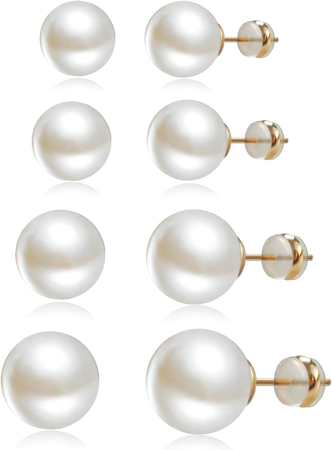 4 Pairs Pearl Stud Earrings Sterling Silver Earring Set