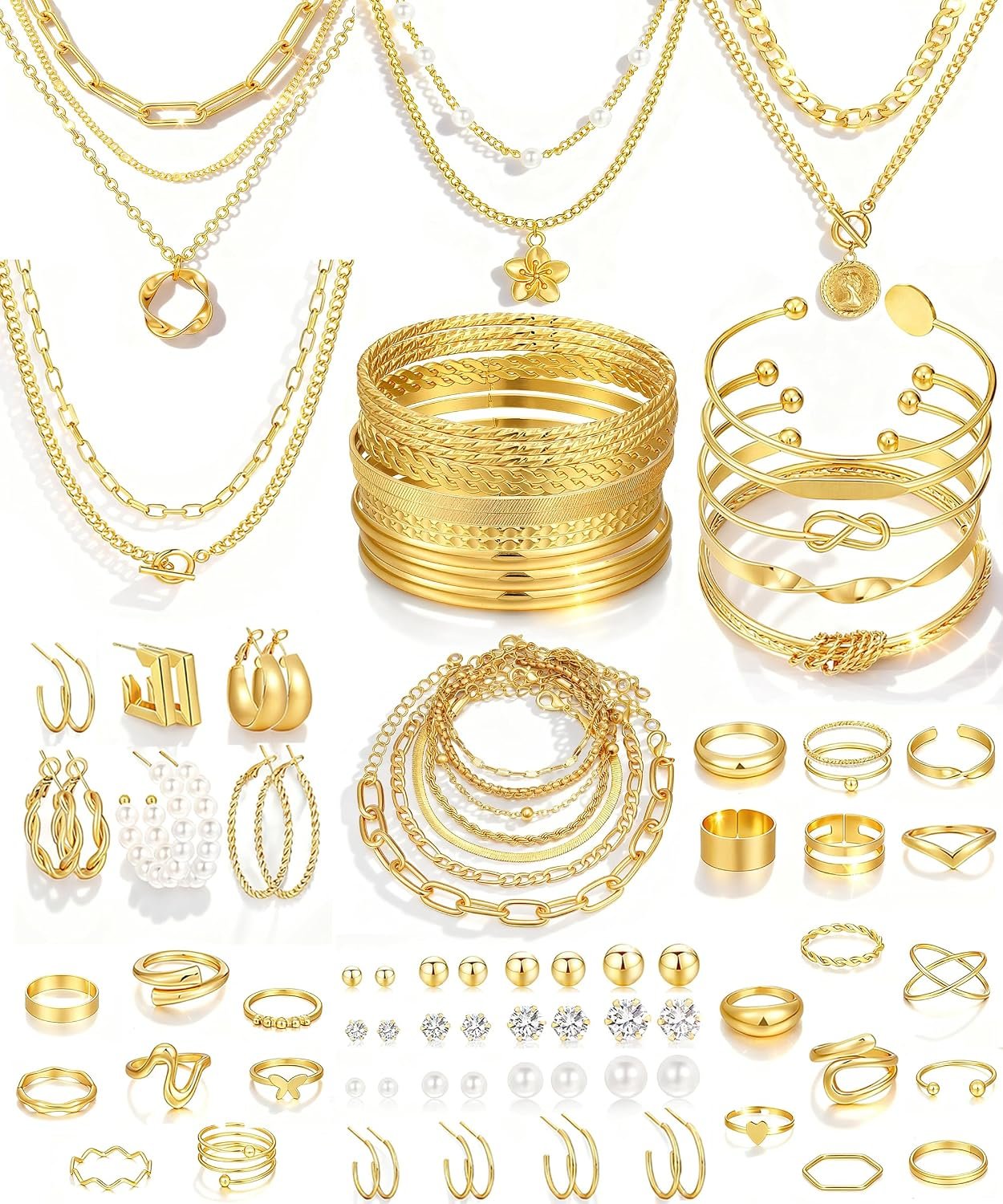 78 Pieces Gold Jewelry Set for Women